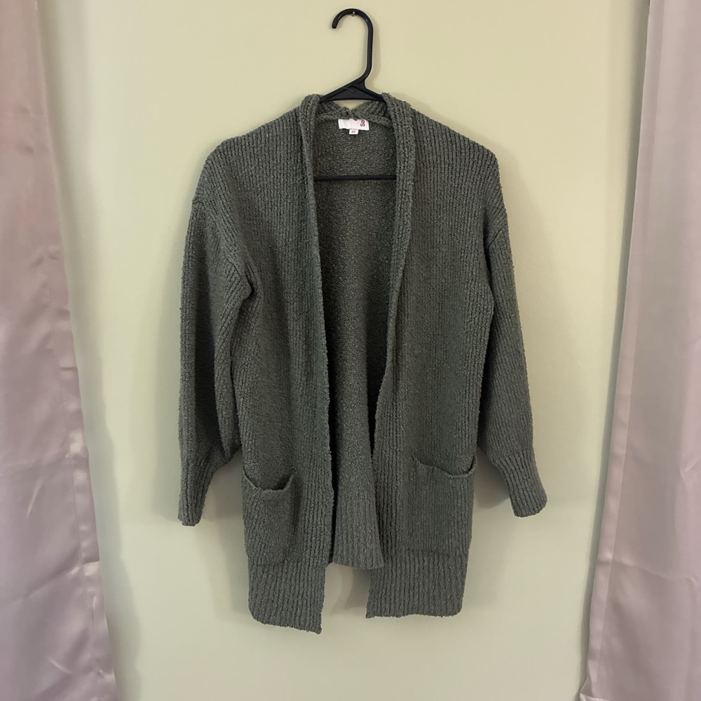 SO Open-Front Chunky Gray Cardigan with Pockets